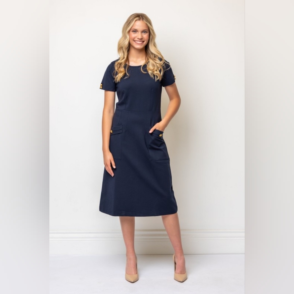 NWT - Ponte Knit Structured Navy A-line Sheath Midi Dress - Size XL